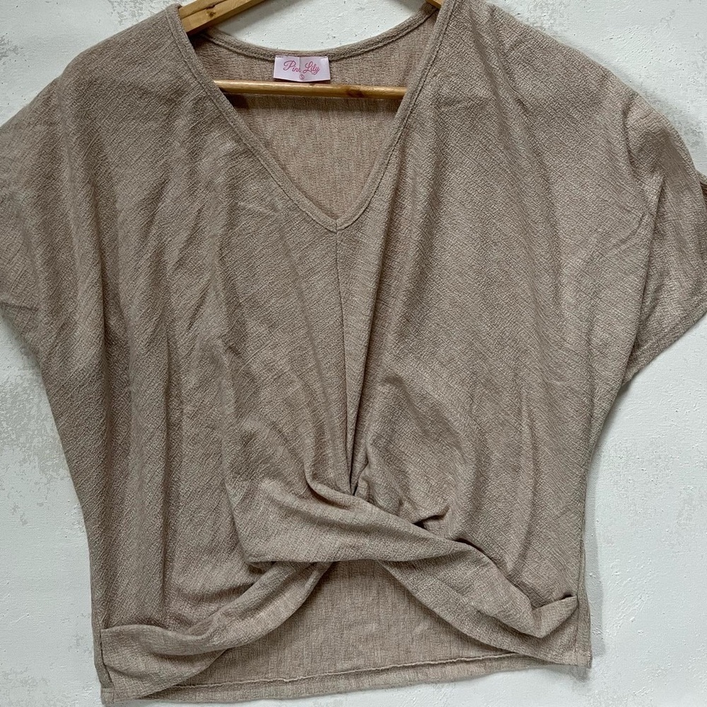 Pink lily taupe blouse